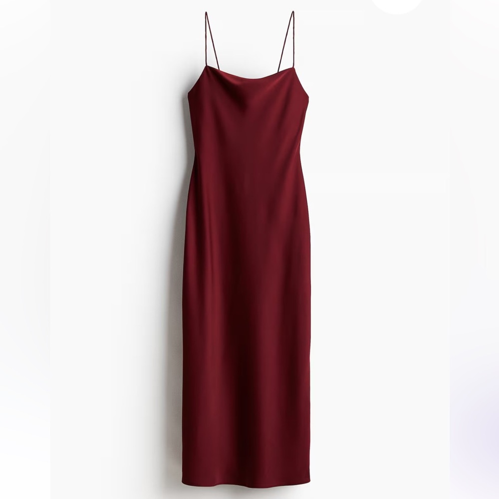 Burgundy Open Back Satin Dress